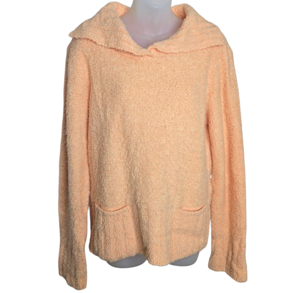 Talbots Womens Sweater L Peach Boucle Pullover‎ Front Pockets Cozy Knit